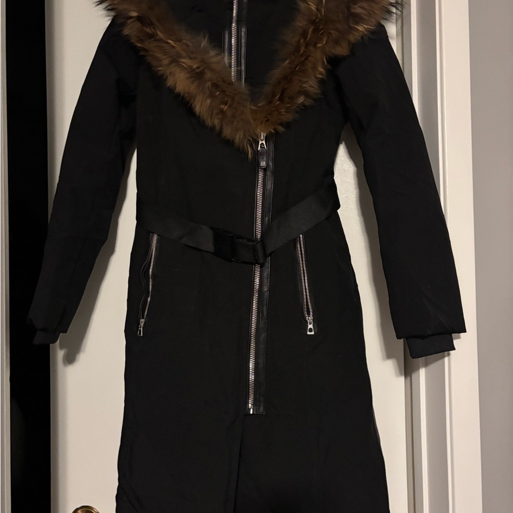 RUDSAK Black Jasmine Coat with Brown Fur Collar
